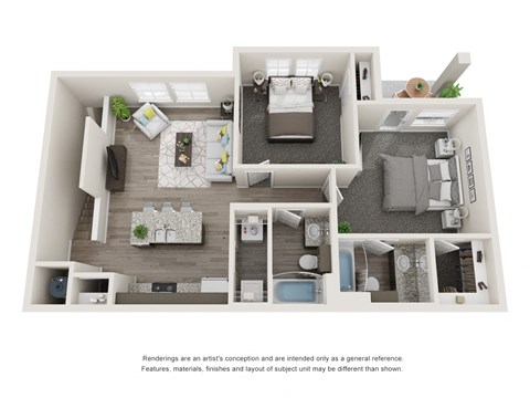 Floor plan for 2 beds, 2 baths, 1006 sqft